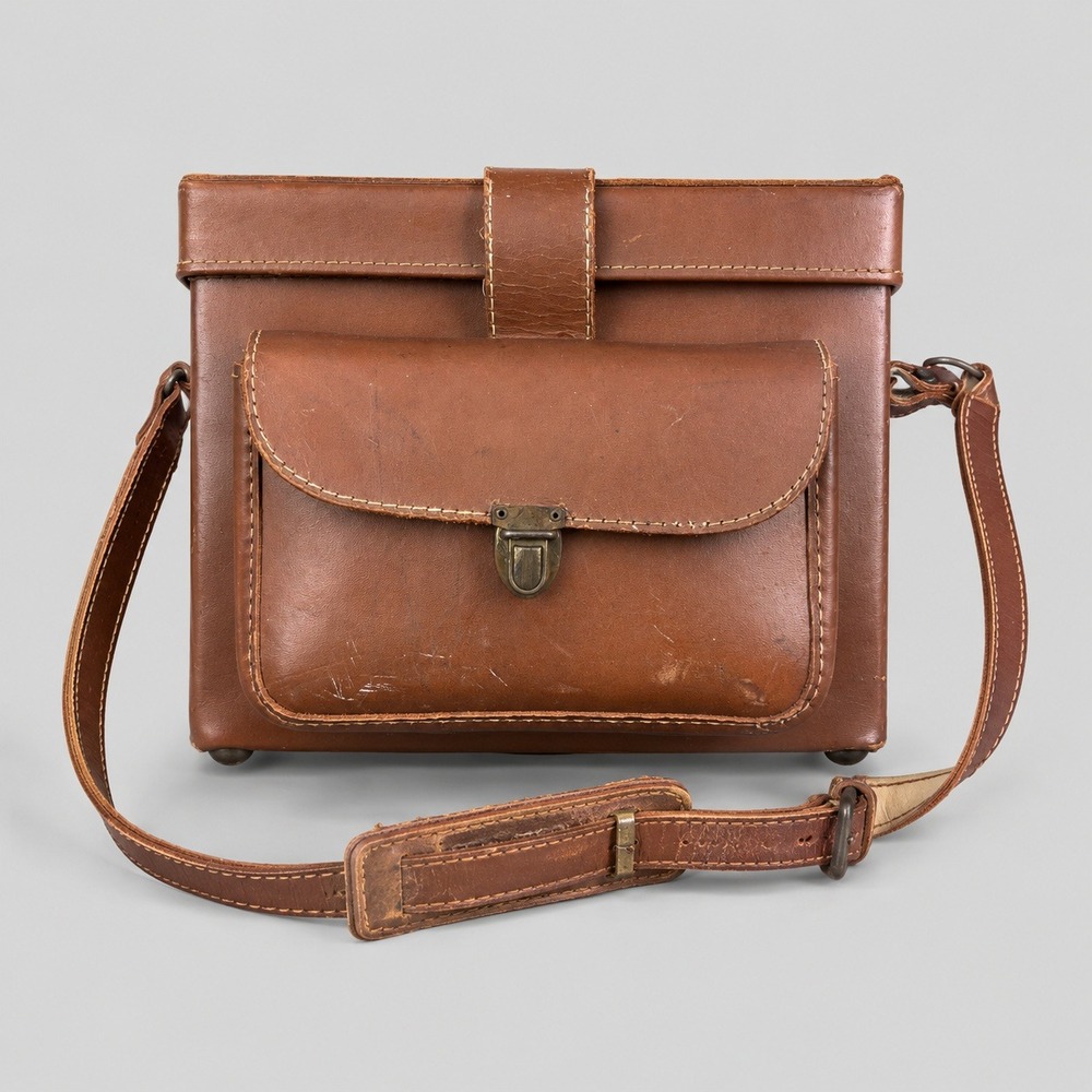 Vintage Top Grain Cowhide‎ Leather Camera Case Satchel USA Brown Shoulder Bag